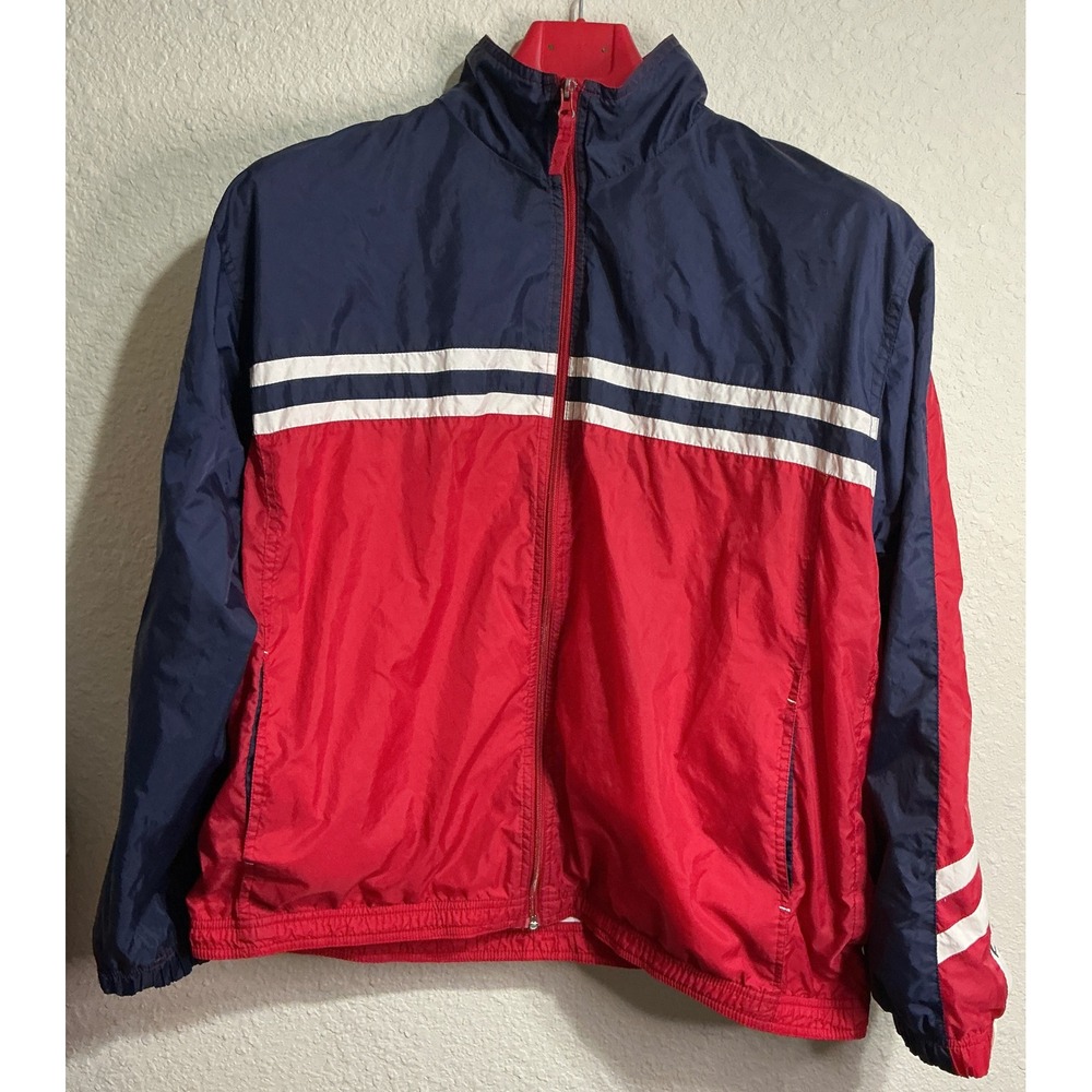 Wilson Mens Vintage Color block Windbreaker Jacket Red Streetwear Retro L